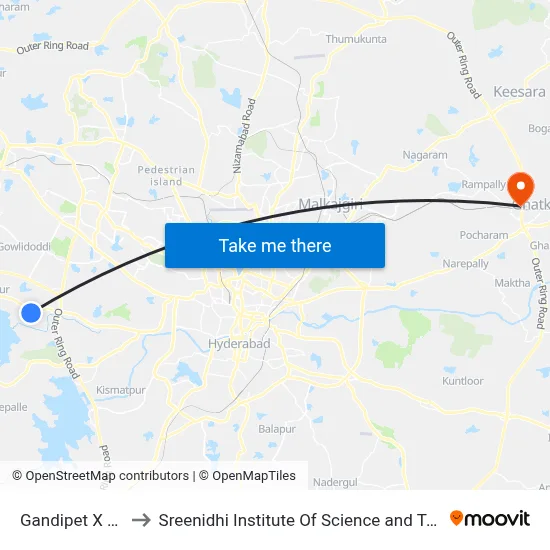 Gandipet X Road to Sreenidhi Institute Of Science and Technology map