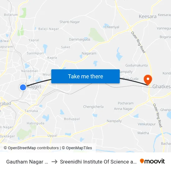 Gautham Nagar Bus Stop to Sreenidhi Institute Of Science and Technology map