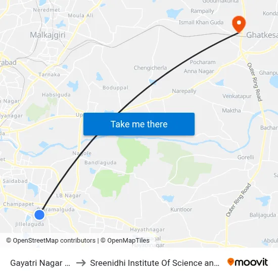 Gayatri Nagar X Road to Sreenidhi Institute Of Science and Technology map