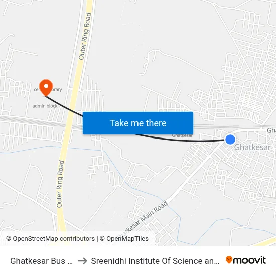 Ghatkesar Bus Station to Sreenidhi Institute Of Science and Technology map