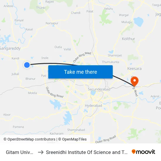 Gitam University to Sreenidhi Institute Of Science and Technology map