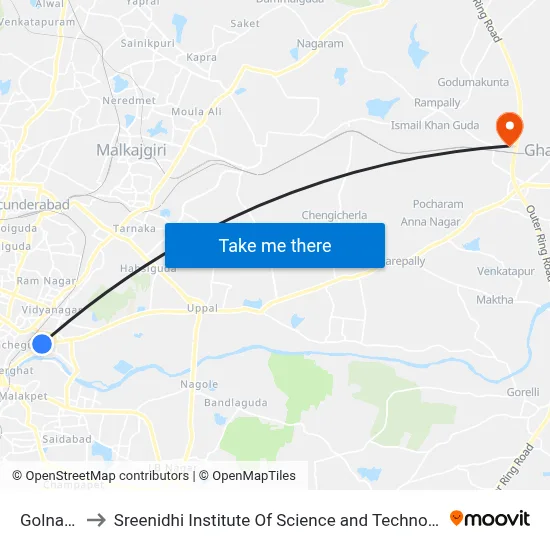 Golnaka to Sreenidhi Institute Of Science and Technology map