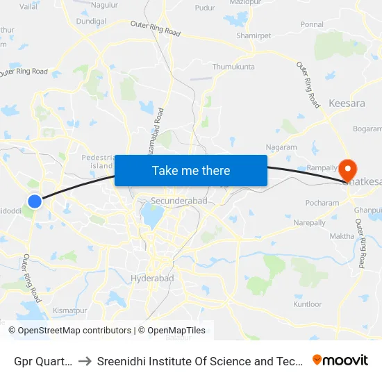 Gpr Quarters to Sreenidhi Institute Of Science and Technology map