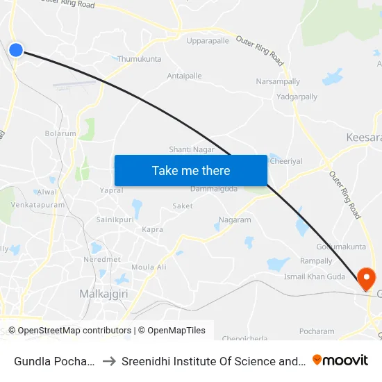 Gundla Pochampally to Sreenidhi Institute Of Science and Technology map