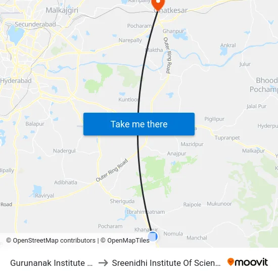 Gurunanak Institute Of Technology to Sreenidhi Institute Of Science and Technology map