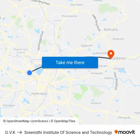 G.V.K to Sreenidhi Institute Of Science and Technology map
