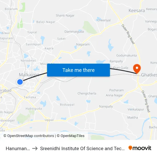 Hanumanpet to Sreenidhi Institute Of Science and Technology map