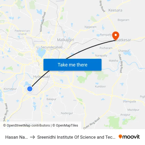 Hasan Nagar to Sreenidhi Institute Of Science and Technology map