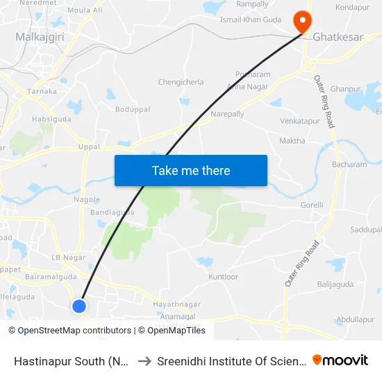 Hastinapur South (Naveena College) to Sreenidhi Institute Of Science and Technology map
