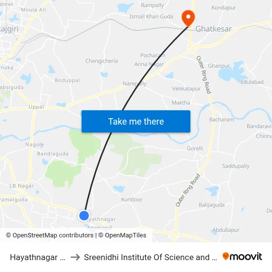Hayathnagar Depot to Sreenidhi Institute Of Science and Technology map