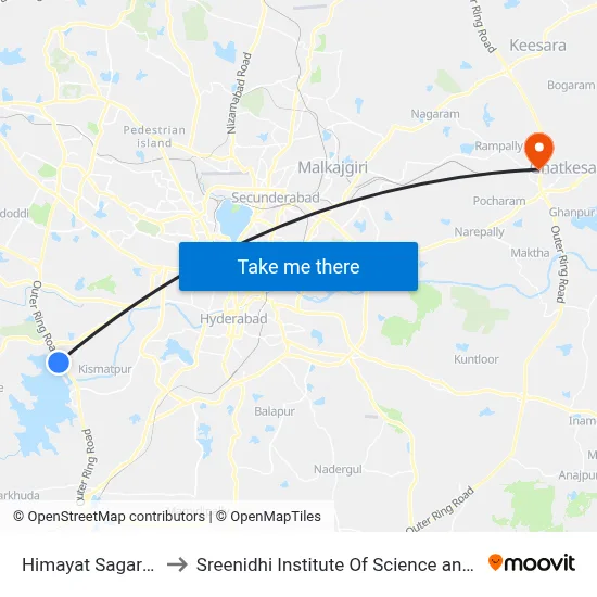 Himayat Sagar Village to Sreenidhi Institute Of Science and Technology map