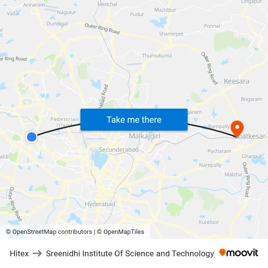 Hitex to Sreenidhi Institute Of Science and Technology map