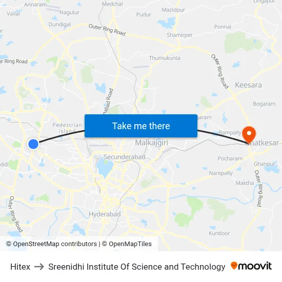 Hitex to Sreenidhi Institute Of Science and Technology map