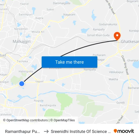 Ramanthapur Public School to Sreenidhi Institute Of Science and Technology map