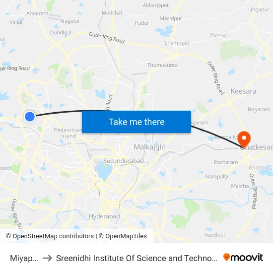 Miyapur to Sreenidhi Institute Of Science and Technology map