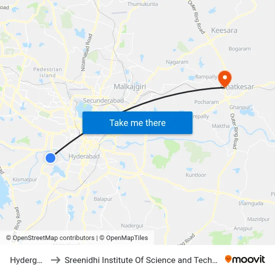 Hyderguda to Sreenidhi Institute Of Science and Technology map