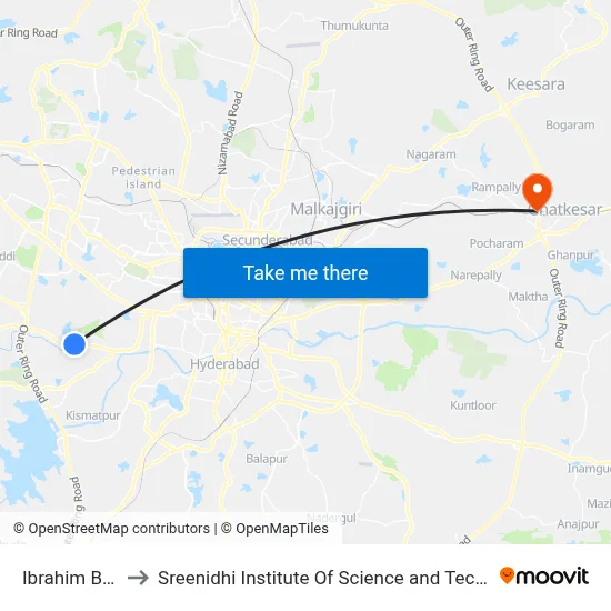 Ibrahim Bagh to Sreenidhi Institute Of Science and Technology map