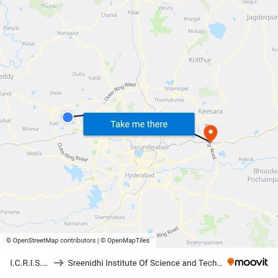 I.C.R.I.S.A.T to Sreenidhi Institute Of Science and Technology map