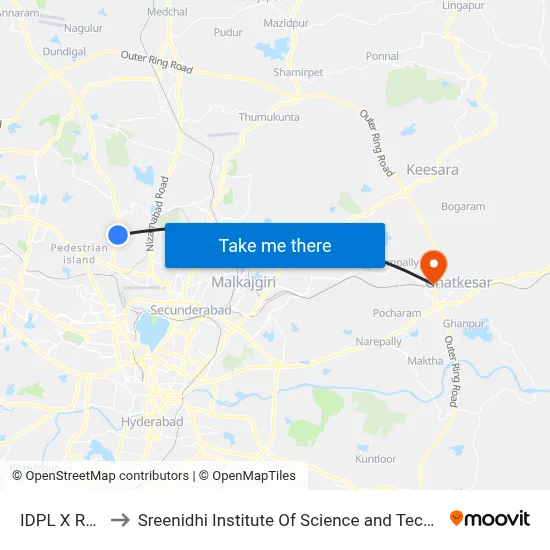 IDPL X Road to Sreenidhi Institute Of Science and Technology map