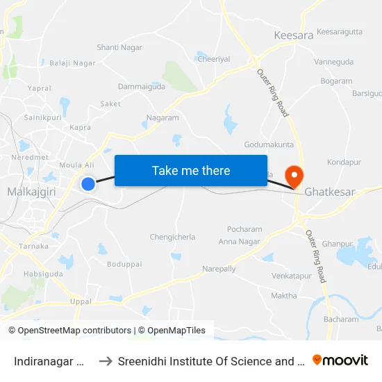 Indiranagar Moulali to Sreenidhi Institute Of Science and Technology map