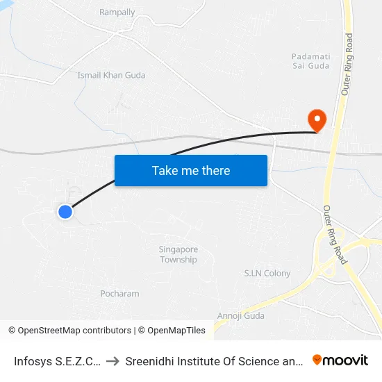 Infosys S.E.Z.Campus to Sreenidhi Institute Of Science and Technology map