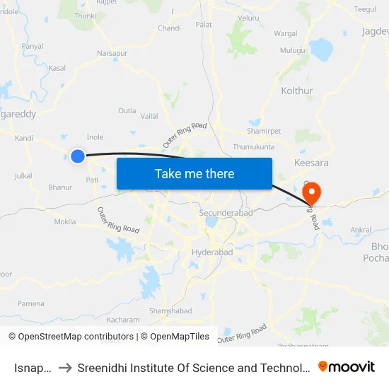 Isnapur to Sreenidhi Institute Of Science and Technology map