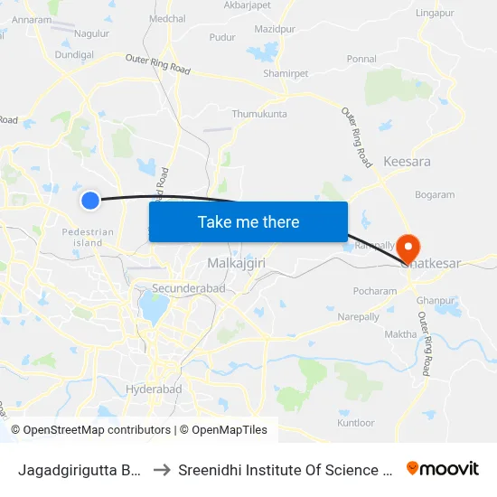 Jagadgirigutta Bus Station to Sreenidhi Institute Of Science and Technology map