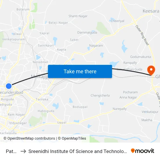 Patny to Sreenidhi Institute Of Science and Technology map