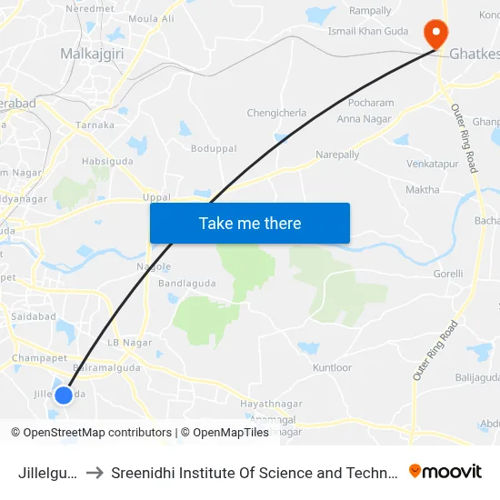 Jillelguda to Sreenidhi Institute Of Science and Technology map