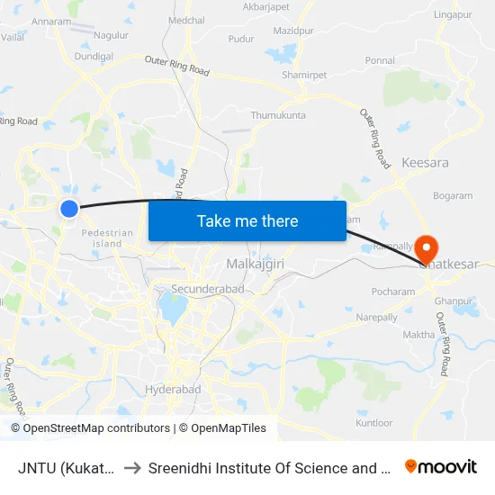 JNTU (Kukatpally) to Sreenidhi Institute Of Science and Technology map