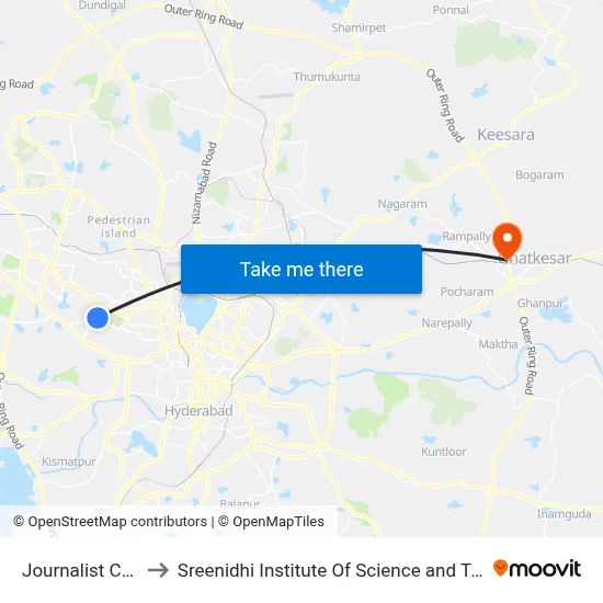 Journalist Colony to Sreenidhi Institute Of Science and Technology map