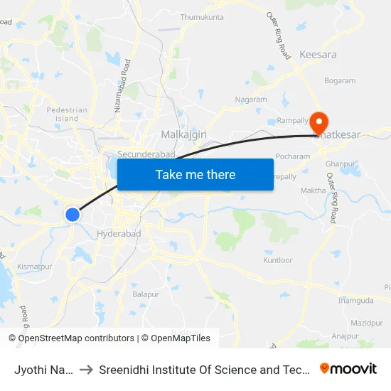 Jyothi Nagar to Sreenidhi Institute Of Science and Technology map