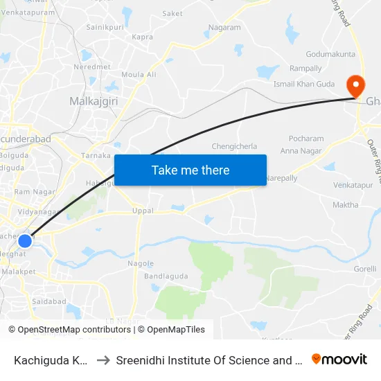 Kachiguda Kamela to Sreenidhi Institute Of Science and Technology map