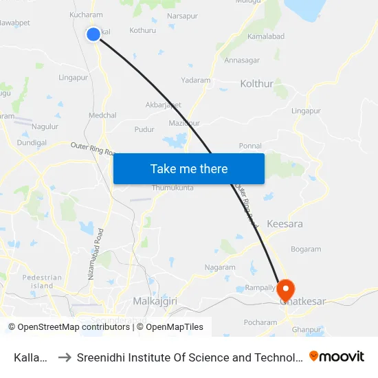 Kallakal to Sreenidhi Institute Of Science and Technology map