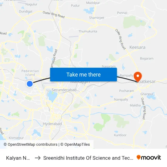 Kalyan Nagar to Sreenidhi Institute Of Science and Technology map