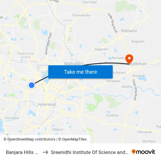 Banjara Hills Kaman to Sreenidhi Institute Of Science and Technology map