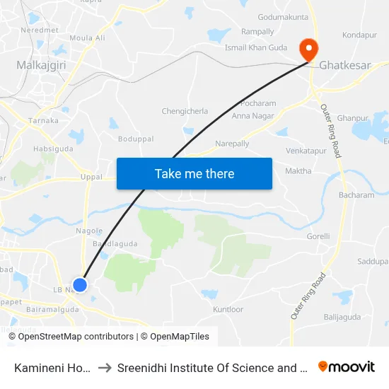 Kamineni Hospital to Sreenidhi Institute Of Science and Technology map