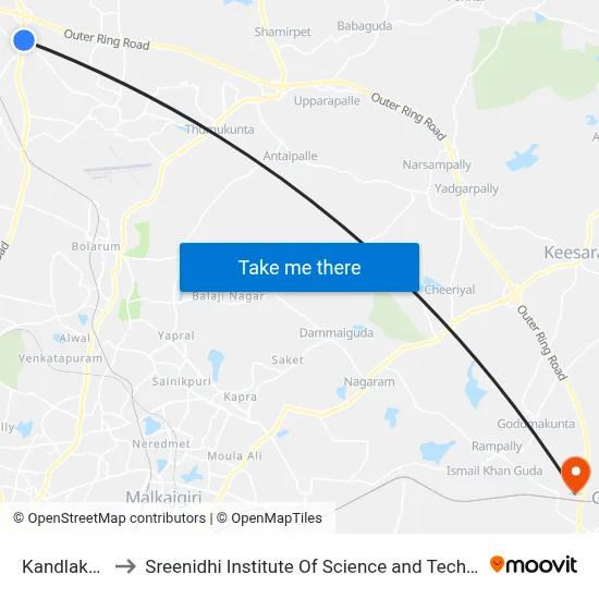 Kandlakoya to Sreenidhi Institute Of Science and Technology map