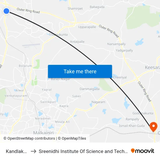 Kandlakoya to Sreenidhi Institute Of Science and Technology map