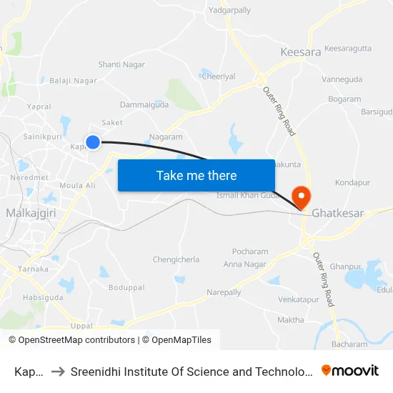 Kapra to Sreenidhi Institute Of Science and Technology map
