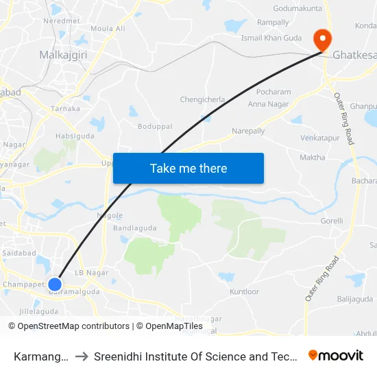 Karmanghat to Sreenidhi Institute Of Science and Technology map