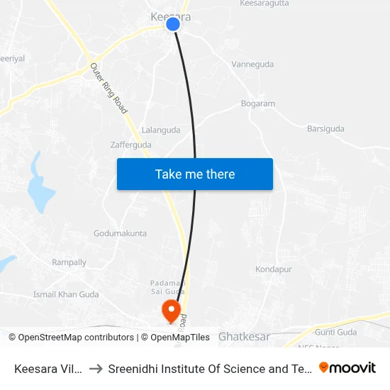 Keesara Village to Sreenidhi Institute Of Science and Technology map