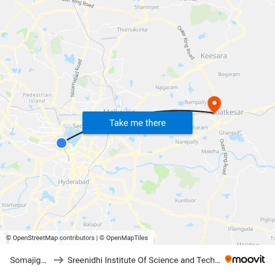Somajiguda to Sreenidhi Institute Of Science and Technology map