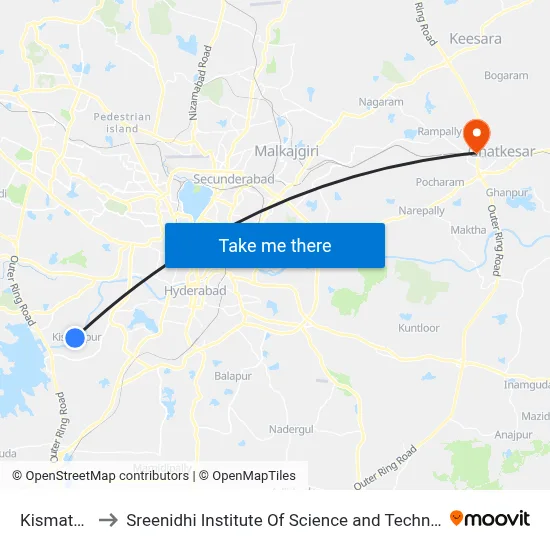 Kismatpur to Sreenidhi Institute Of Science and Technology map