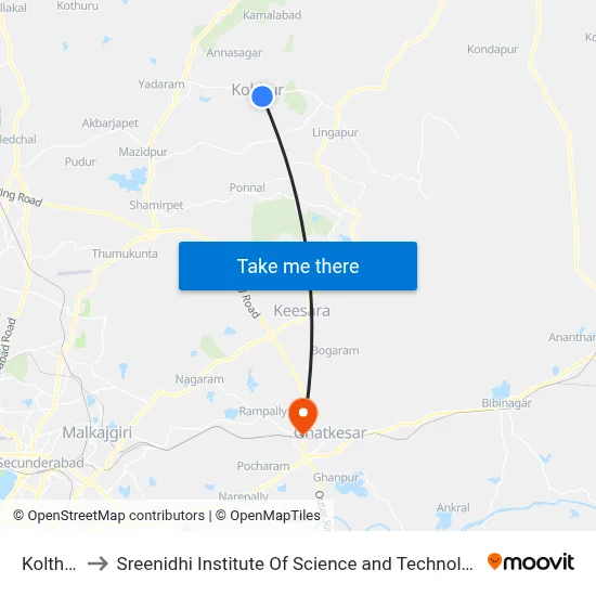 Kolthur to Sreenidhi Institute Of Science and Technology map