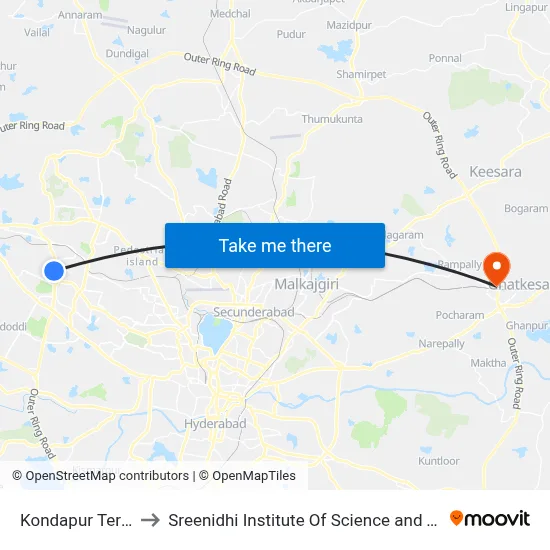 Kondapur Terminal to Sreenidhi Institute Of Science and Technology map