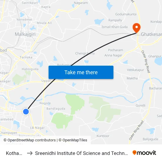 Kothapet to Sreenidhi Institute Of Science and Technology map
