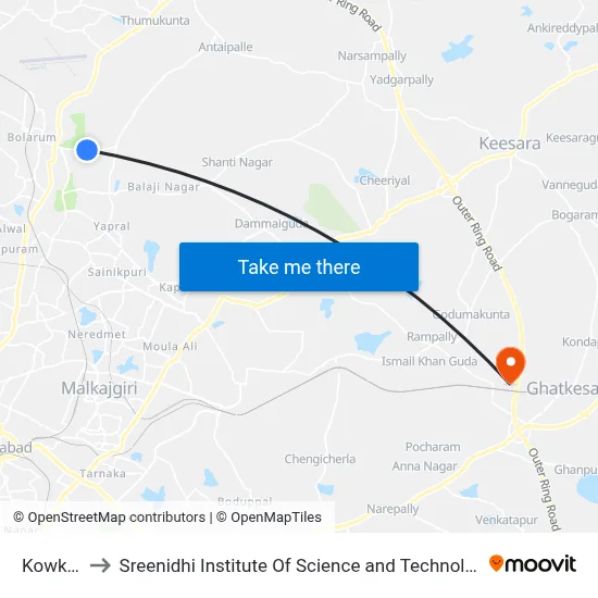 Kowkur to Sreenidhi Institute Of Science and Technology map