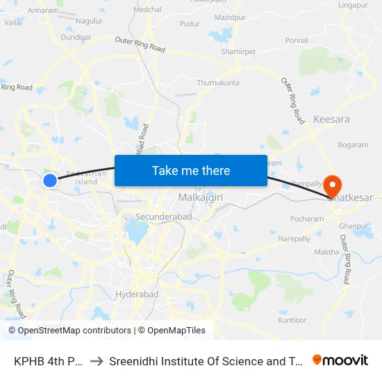 KPHB 4th Phase to Sreenidhi Institute Of Science and Technology map
