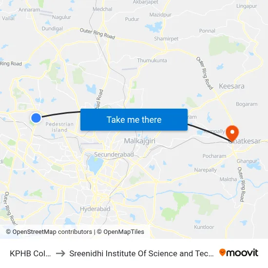 KPHB Colony to Sreenidhi Institute Of Science and Technology map